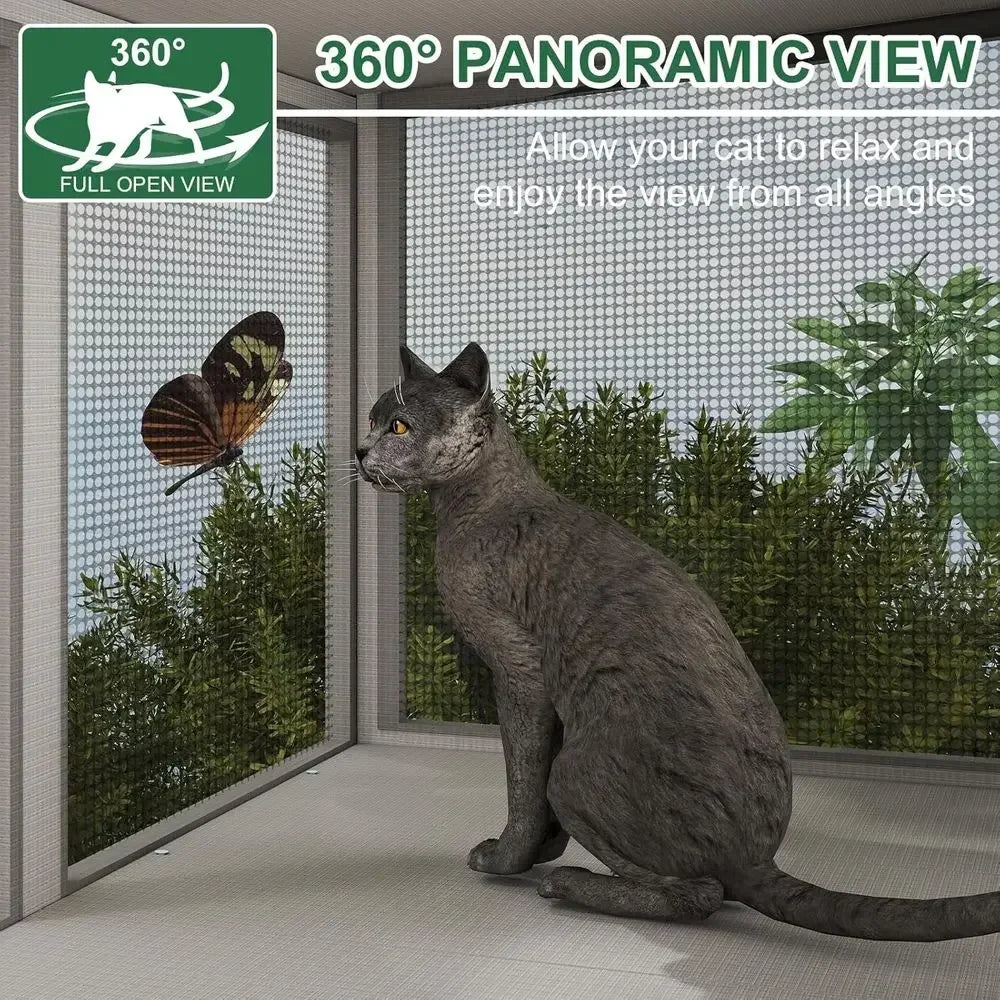 Expandable Wooden Window Cat Enclosure With Insect Proof Hammock