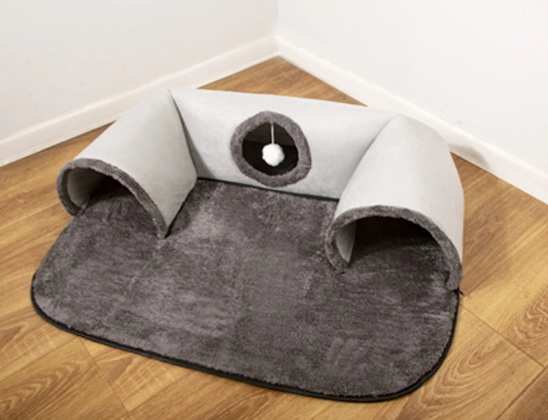 Premium Washable Cat Tunnel Bed With Rolling Cozy Nest Design