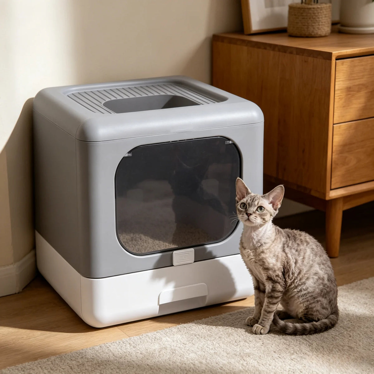 Foldable Sifting Cat Litter Box With Scoop And Tray