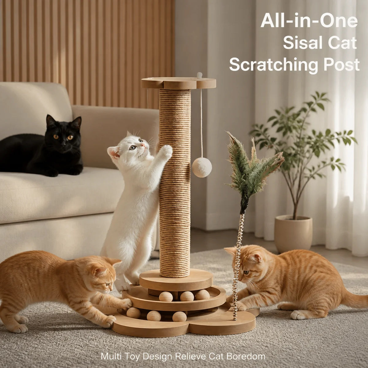 Durable Sisal Cat Scratching Post With Integrated Climbing Frame