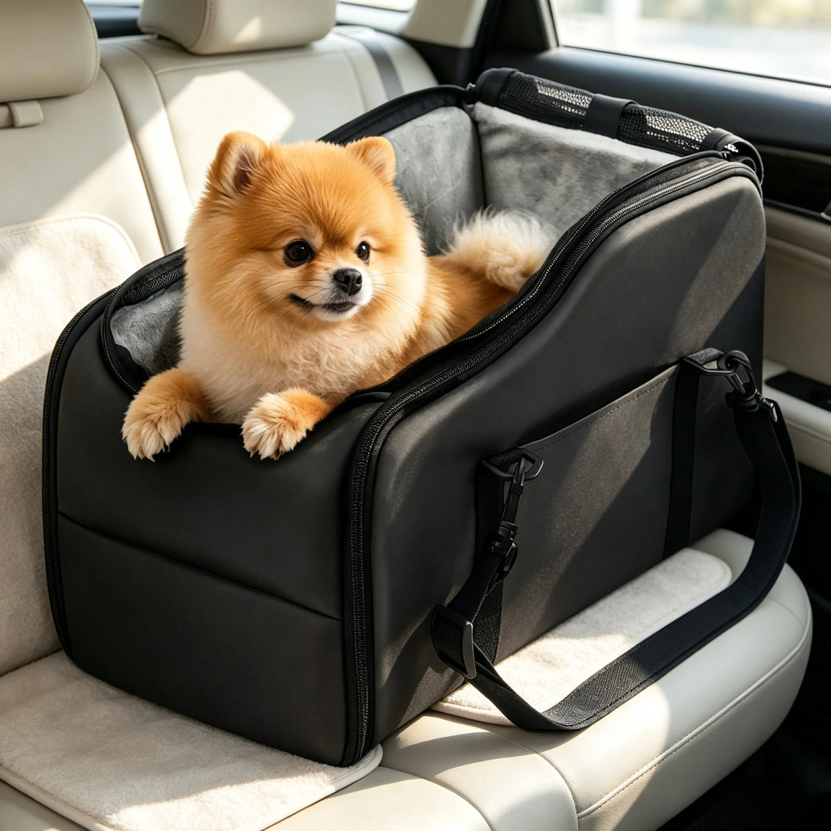 Center Console Pet Car Seat With Removable Plush Liner