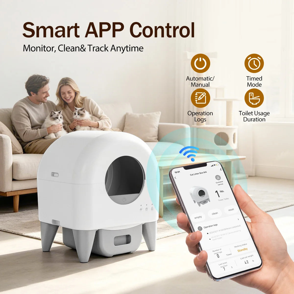 Premium Automatic Self Cleaning Cat Litter Box With App Monitoring