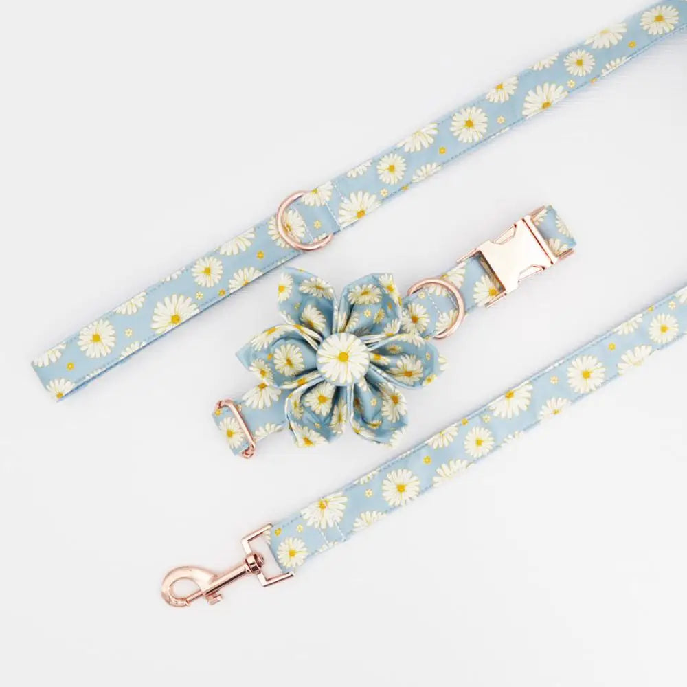 Free Sunday Floral Cotton Dog Collar And Matching Leash Set