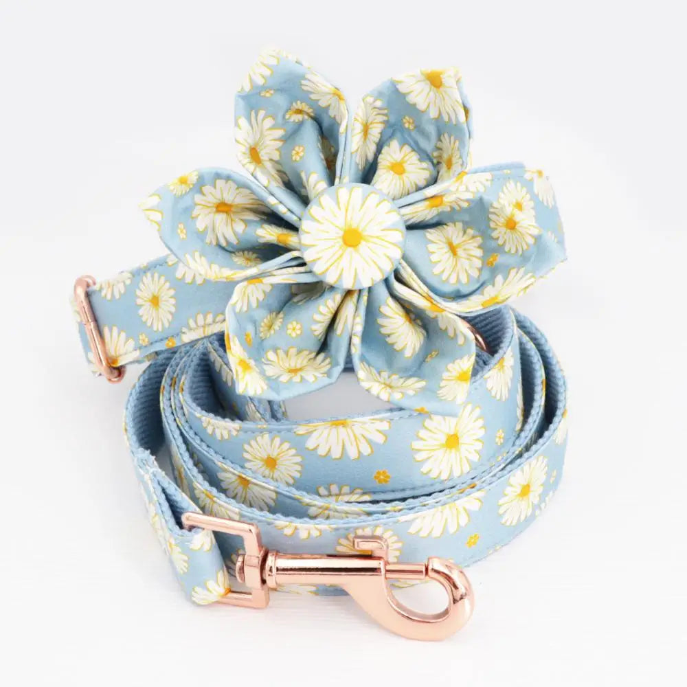 Free Sunday Floral Cotton Dog Collar And Matching Leash Set