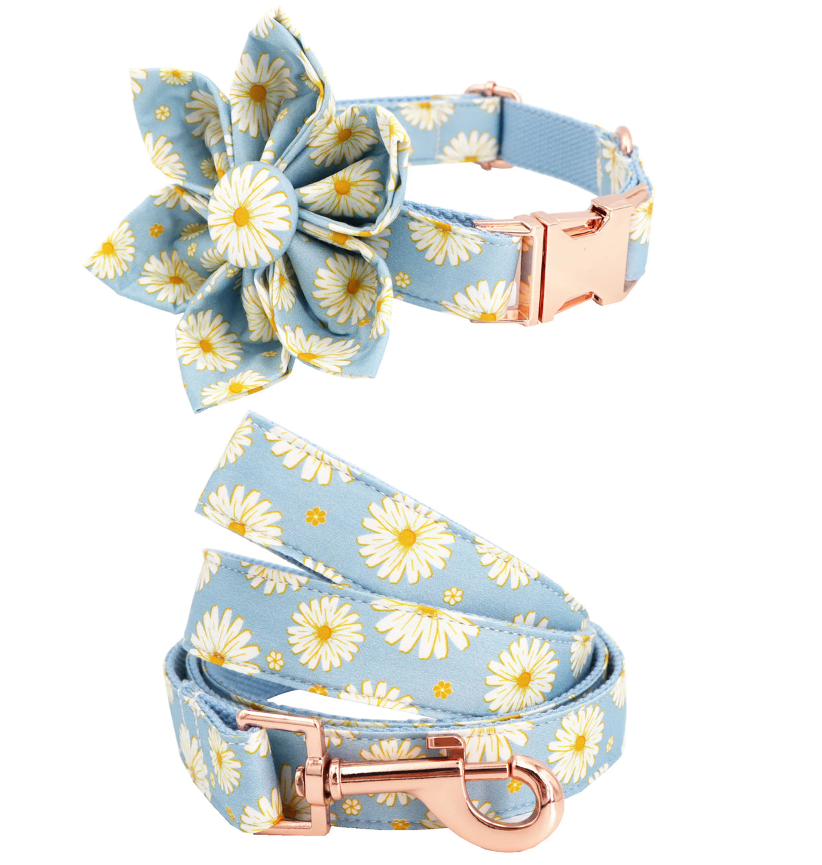 Free Sunday Floral Cotton Dog Collar And Matching Leash Set