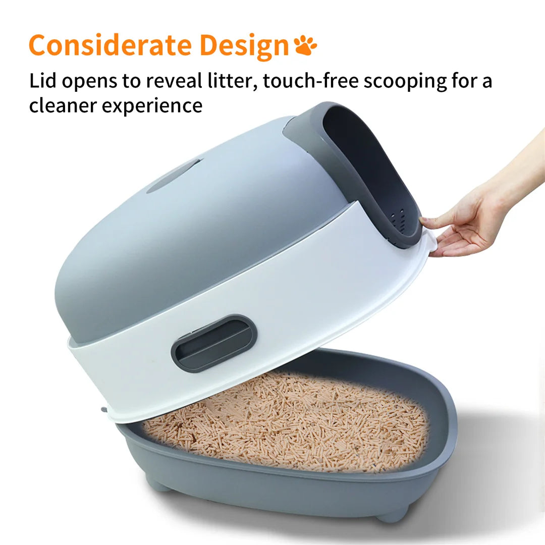 Hooded Front Entry Cat Litter Box With Scoop And Tray