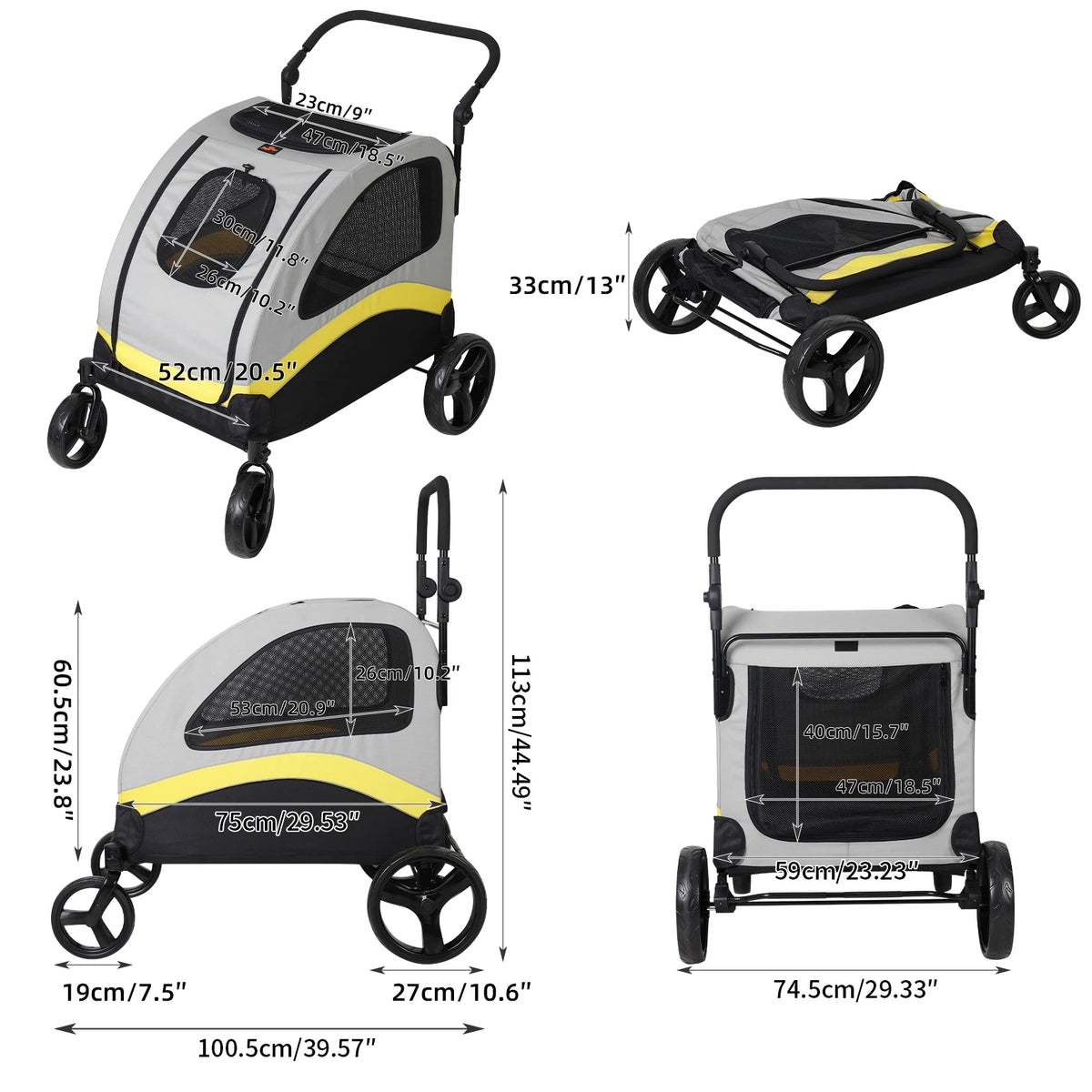 BINGOPAW Foldable 4 Wheel Double Dog Stroller Pet Carrier