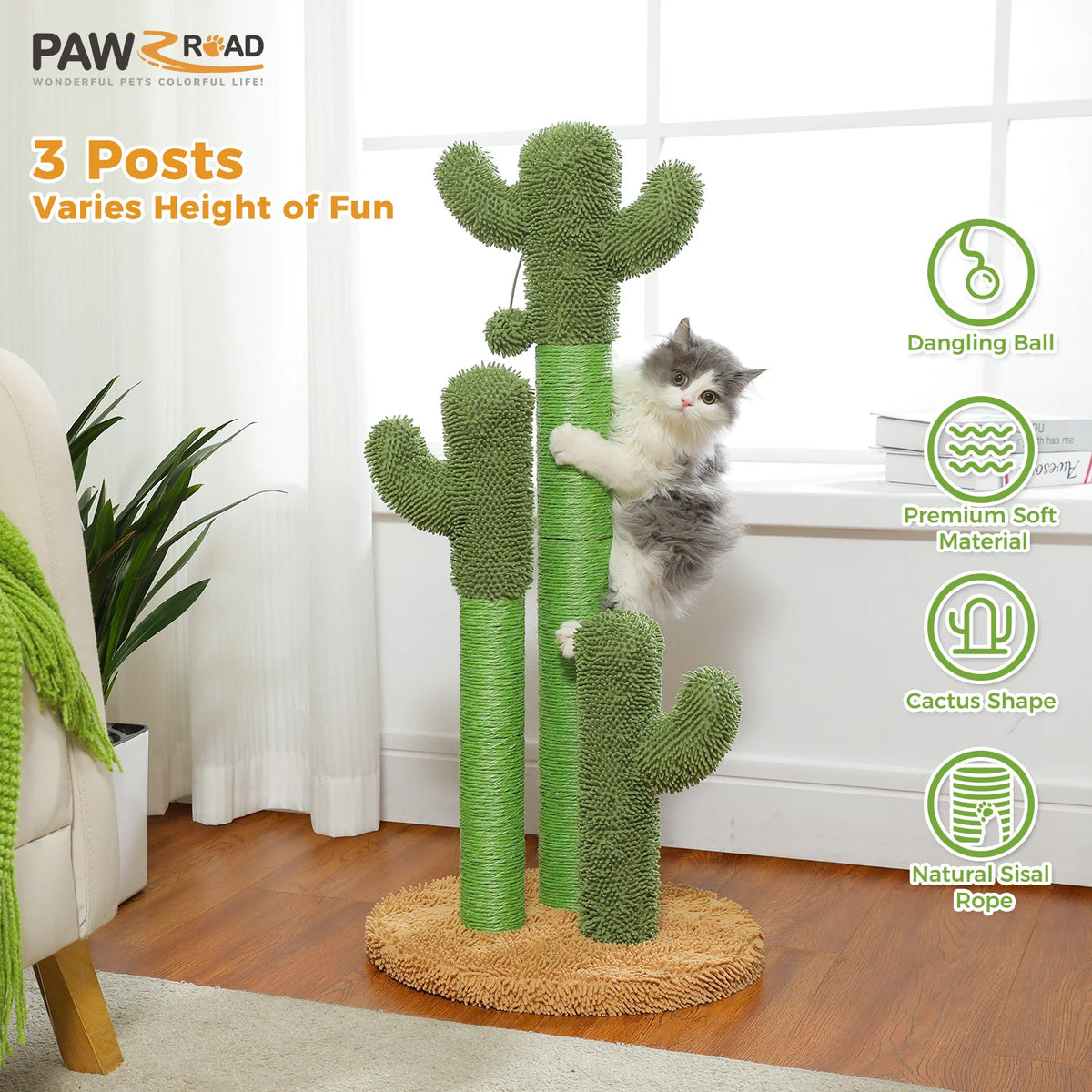 PAWZ Road Cat Scratching Post With Sisal Poles Interactive Ball