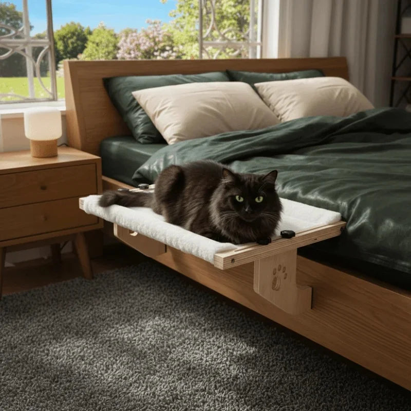 Wooden Frame Cat Window Hammock With Cushioned Paw Perch