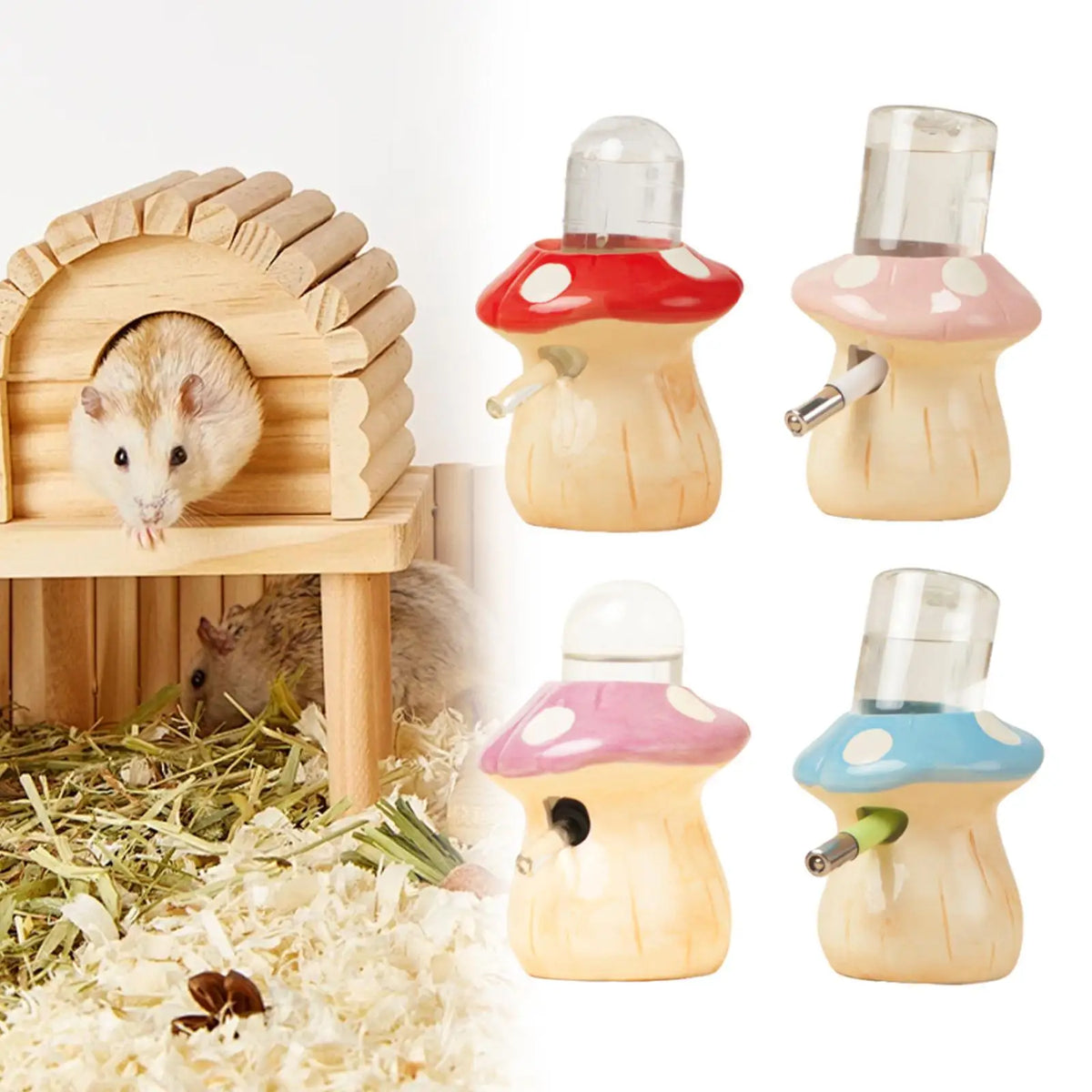 Mushroom Ceramic Hamster Water Bottle Leakproof Pet Dispenser Stand