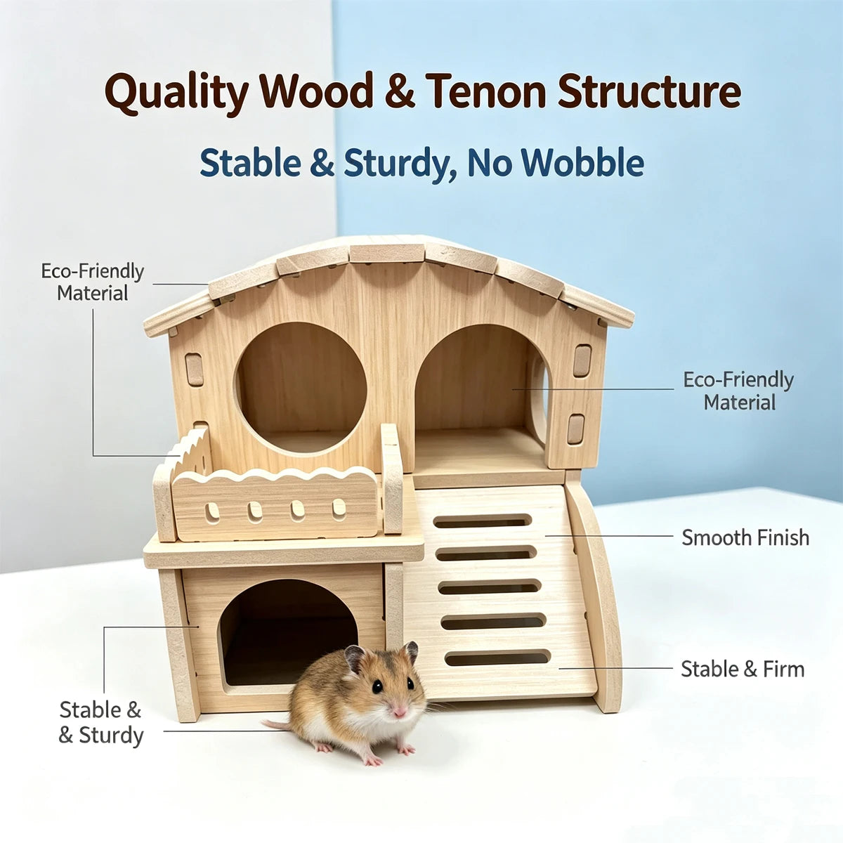 Wooden Hamster Villa MultiChamber Small Pet Hideout Shelter