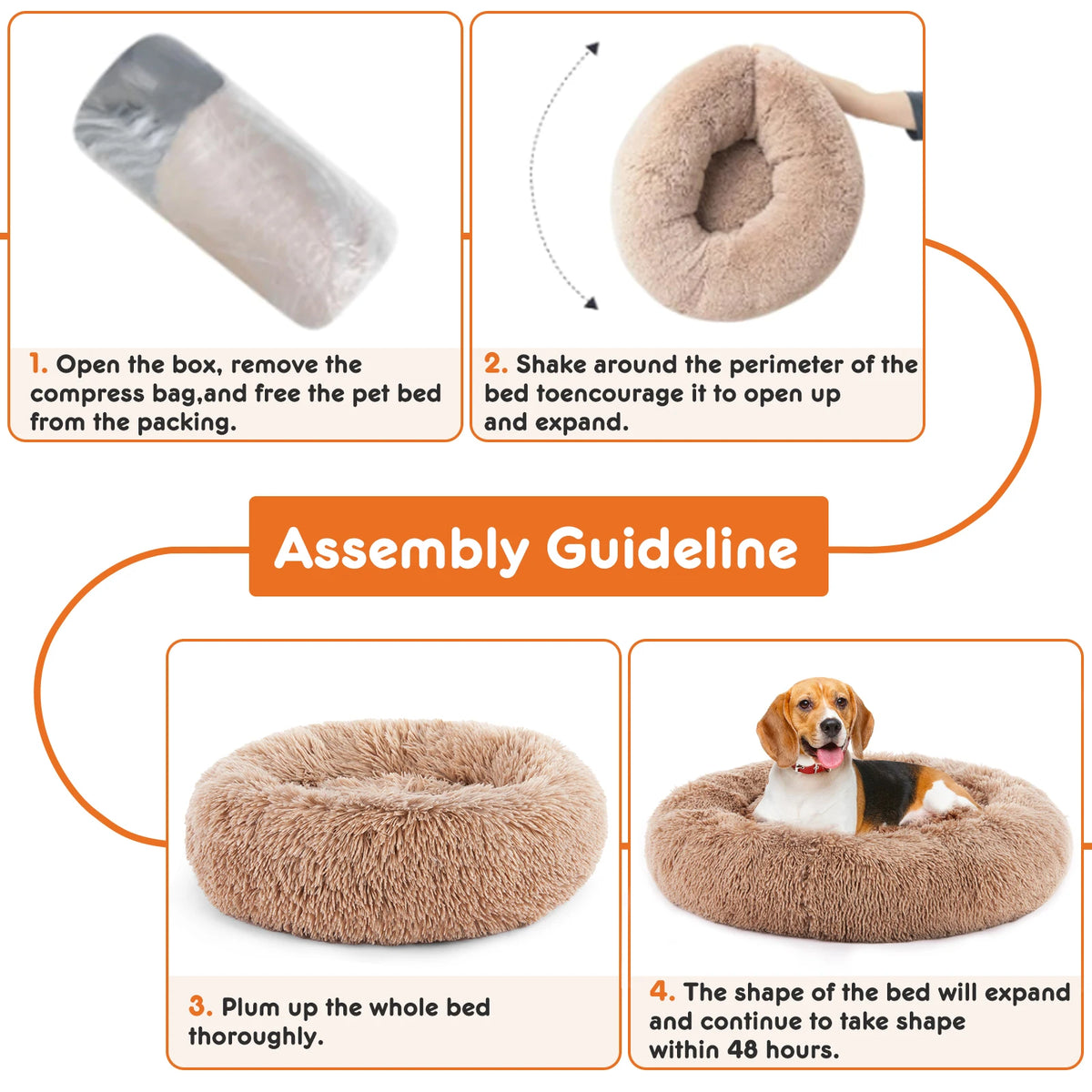 JHK Washable Round Calming Dog Bed Featuring Non Slip Base