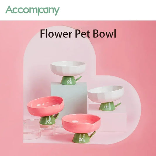 Elevated Ceramic Cat Bowl Tulip Anti Vomiting Pet Food Water
