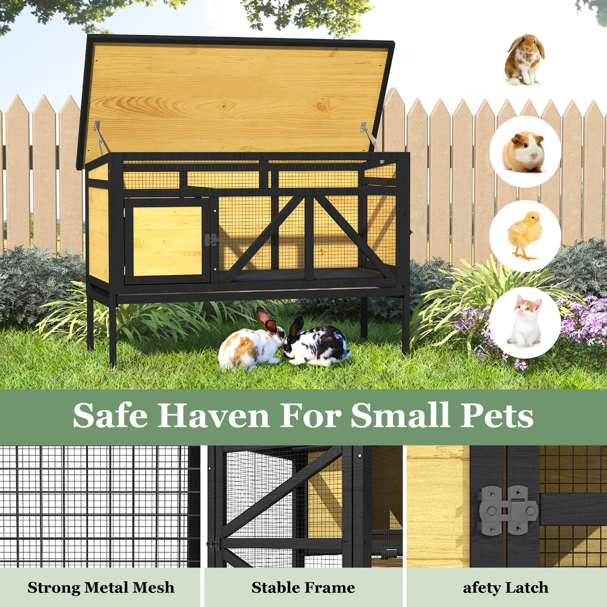 Secure Elevated Rabbit Hutch With Double Doors And Leakproof Tray