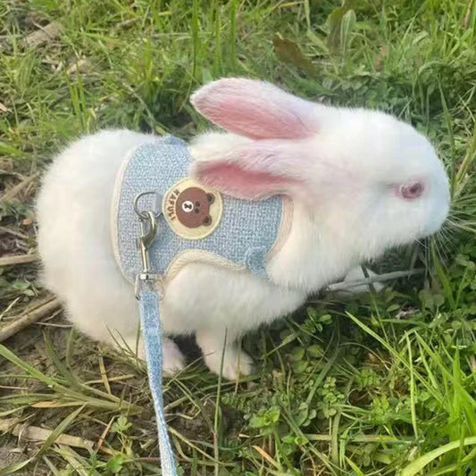 Padded Rabbit Harness Leash Linen Vest for Outdoor Walking