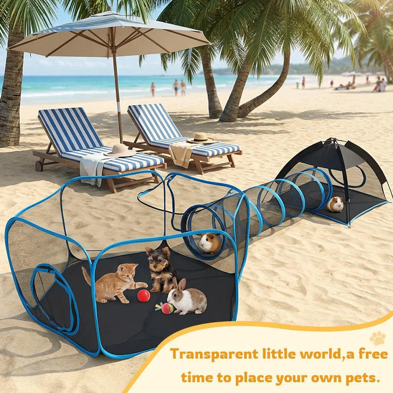 Three In One Foldable Pet Play Tent Mesh Tunnel Kennel