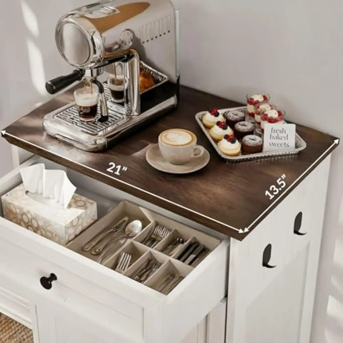 Modern Pet Feeding Station With Waste Bin And Storage Drawer