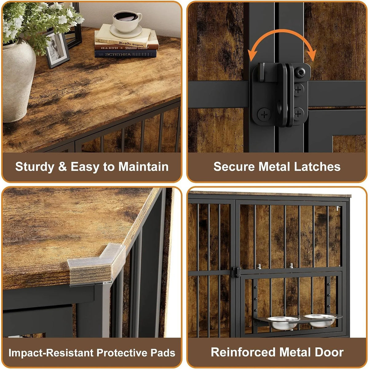 Corner Wooden Dog Crate With Rotating Door And Secure Locks
