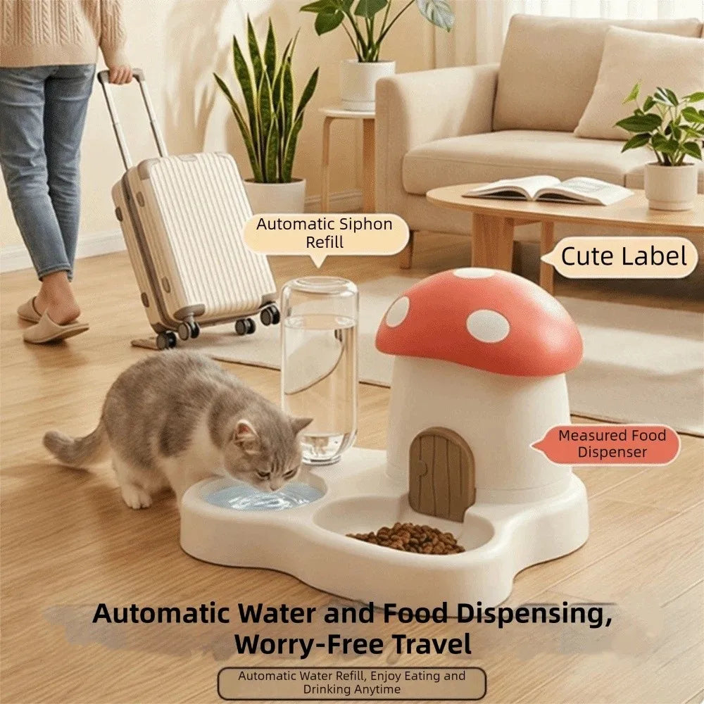 2 In 1 Mushroom Cat Automatic Feeder Combined Water Dispenser