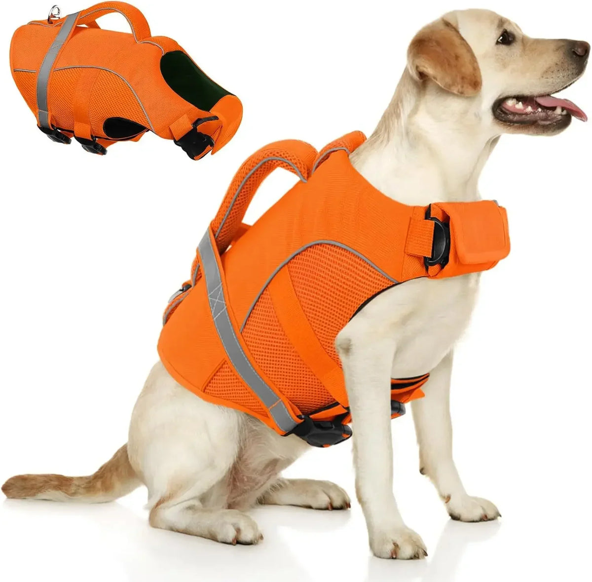 Durable Dog Life Jacket High Buoyancy With Rescue Handle Reflective