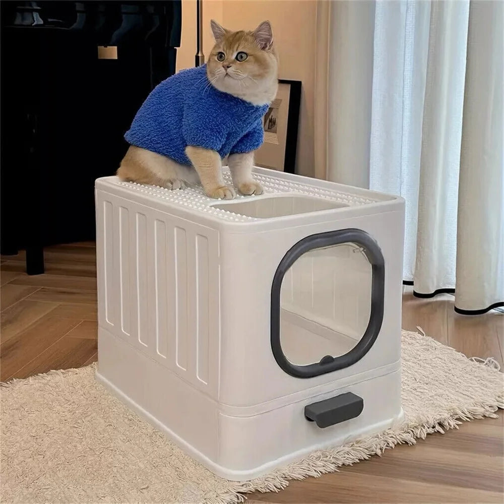 Enclosed Cat Litter Box With Protective Hood Cover And Scoop