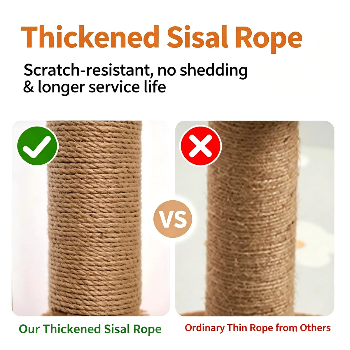 Space Saving Sisal Cat Scratching Tower With Hanging Toy