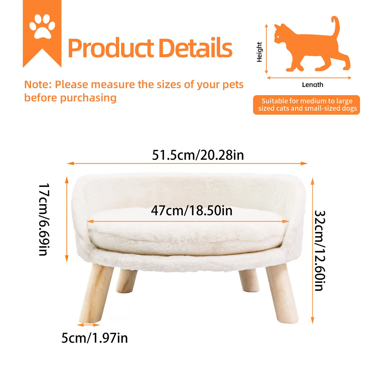 Borwart Soft Elevated Pet Sofa With Removable Padded Cushion