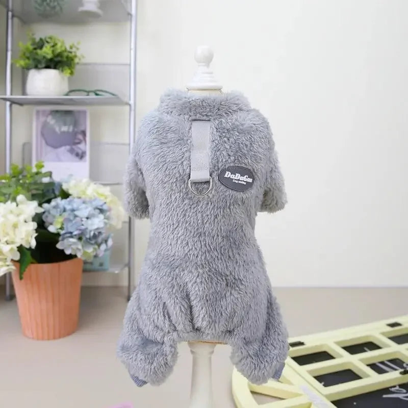 Warm Fleece Dog Jumpsuit With Pull Ring For Small Puppies