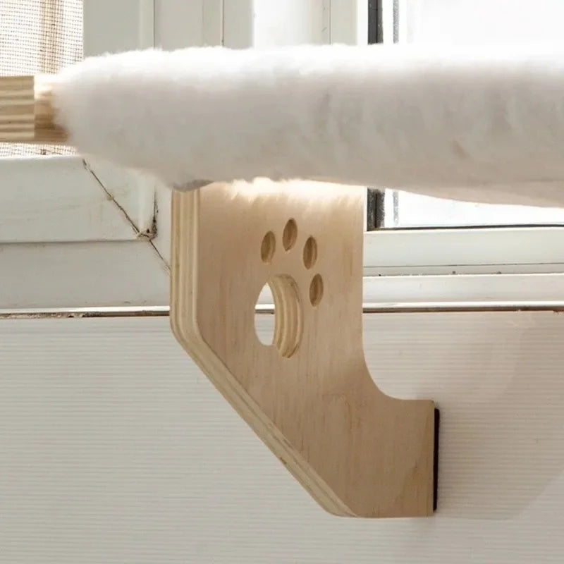 Wooden Frame Cat Window Hammock With Cushioned Paw Perch