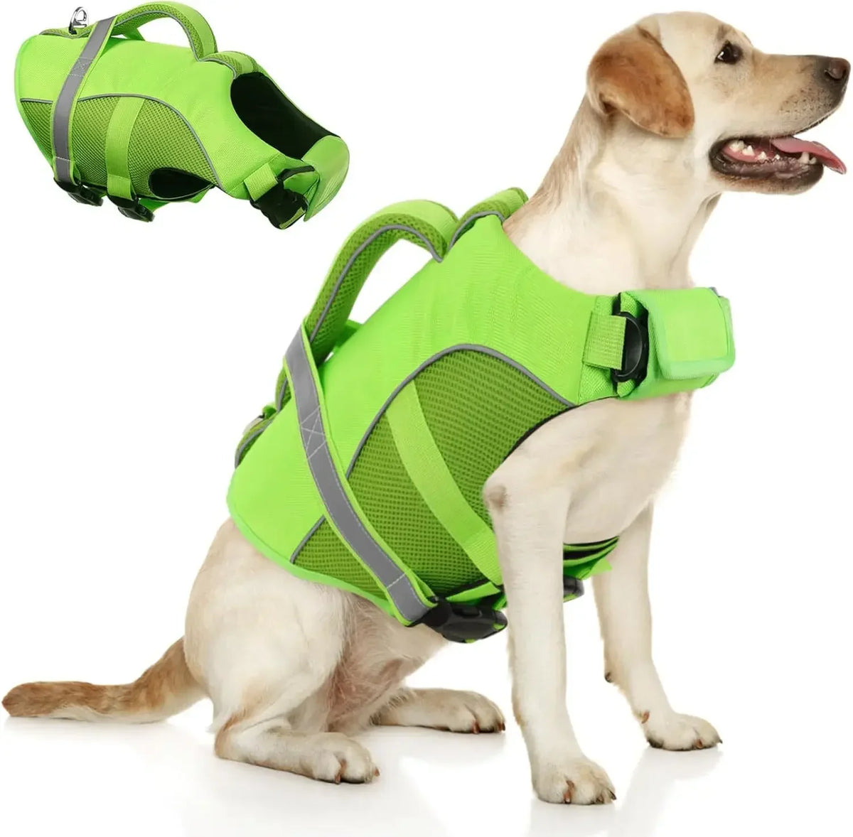 Mesh Dog Life Jacket With High Buoyancy Reflective Rescue Handle