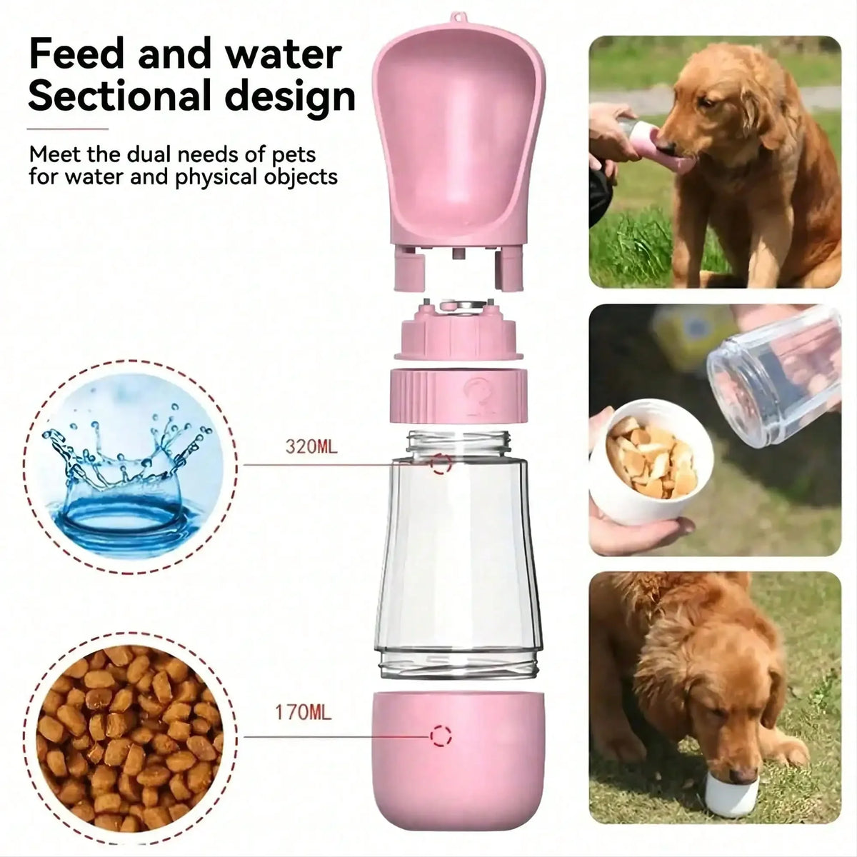 Portable 2 In 1 Dog Water Bottle With Food Container