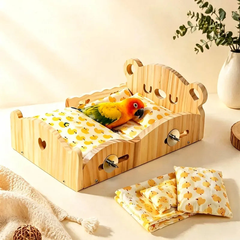 Wooden Parrot Bird Bed for Cage Mounted Sleeping Platform