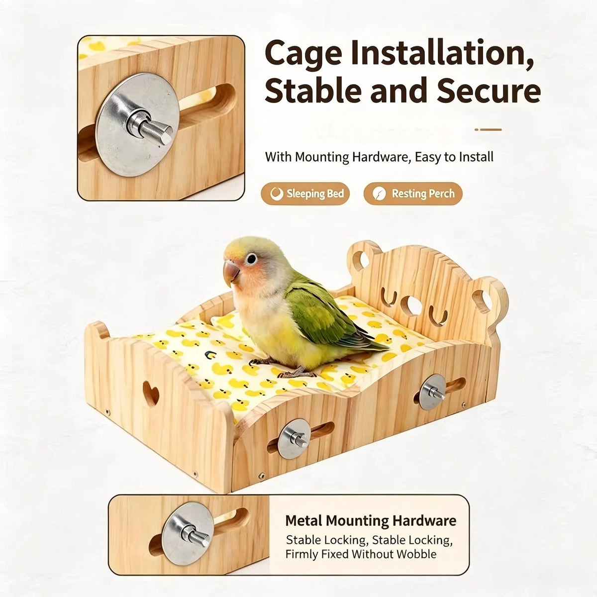 Wooden Parrot Bird Bed for Cage Mounted Sleeping Platform