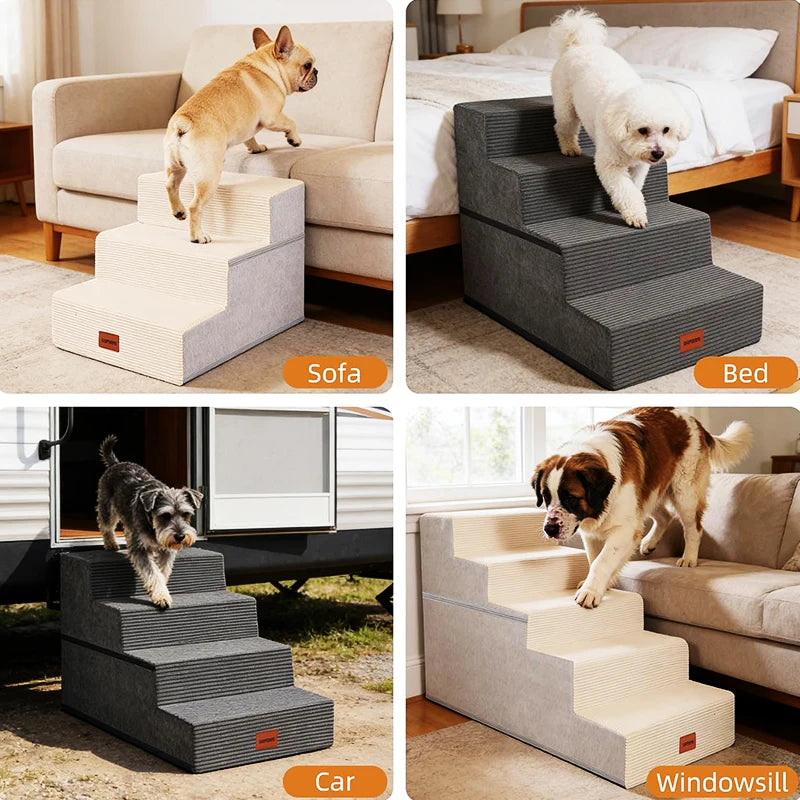Wooden Ultra Wide Pet Steps With Removable Memory Foam Cover
