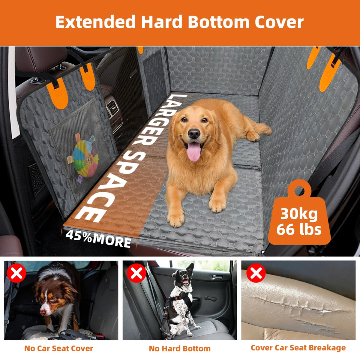 Bingopaw Waterproof Dog Car Seat Cover With Pockets And Hard Bottom