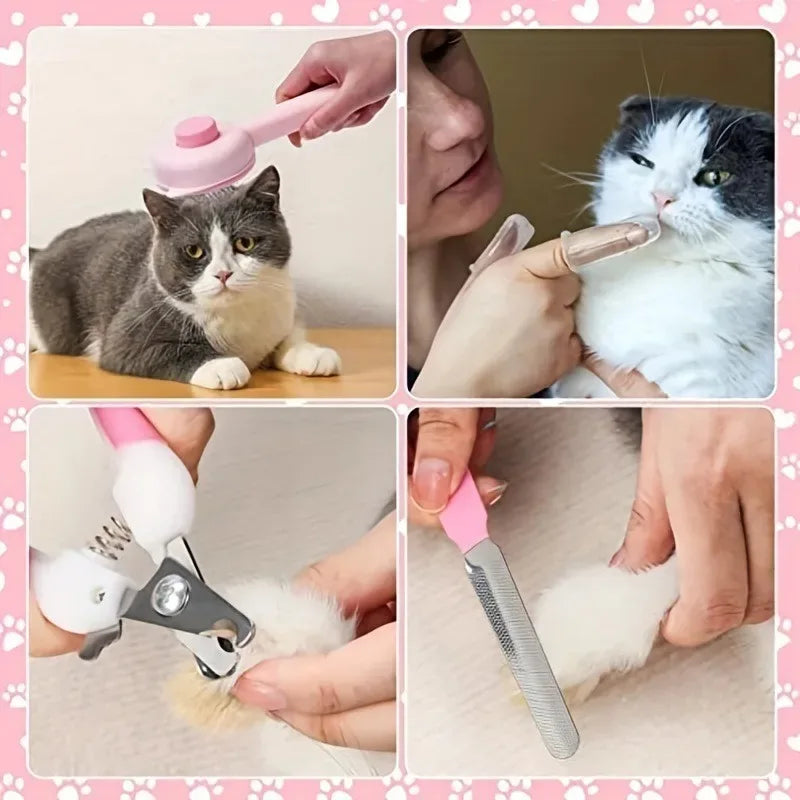 8 Piece Pet Grooming Set With Slicker Brush And Clippers