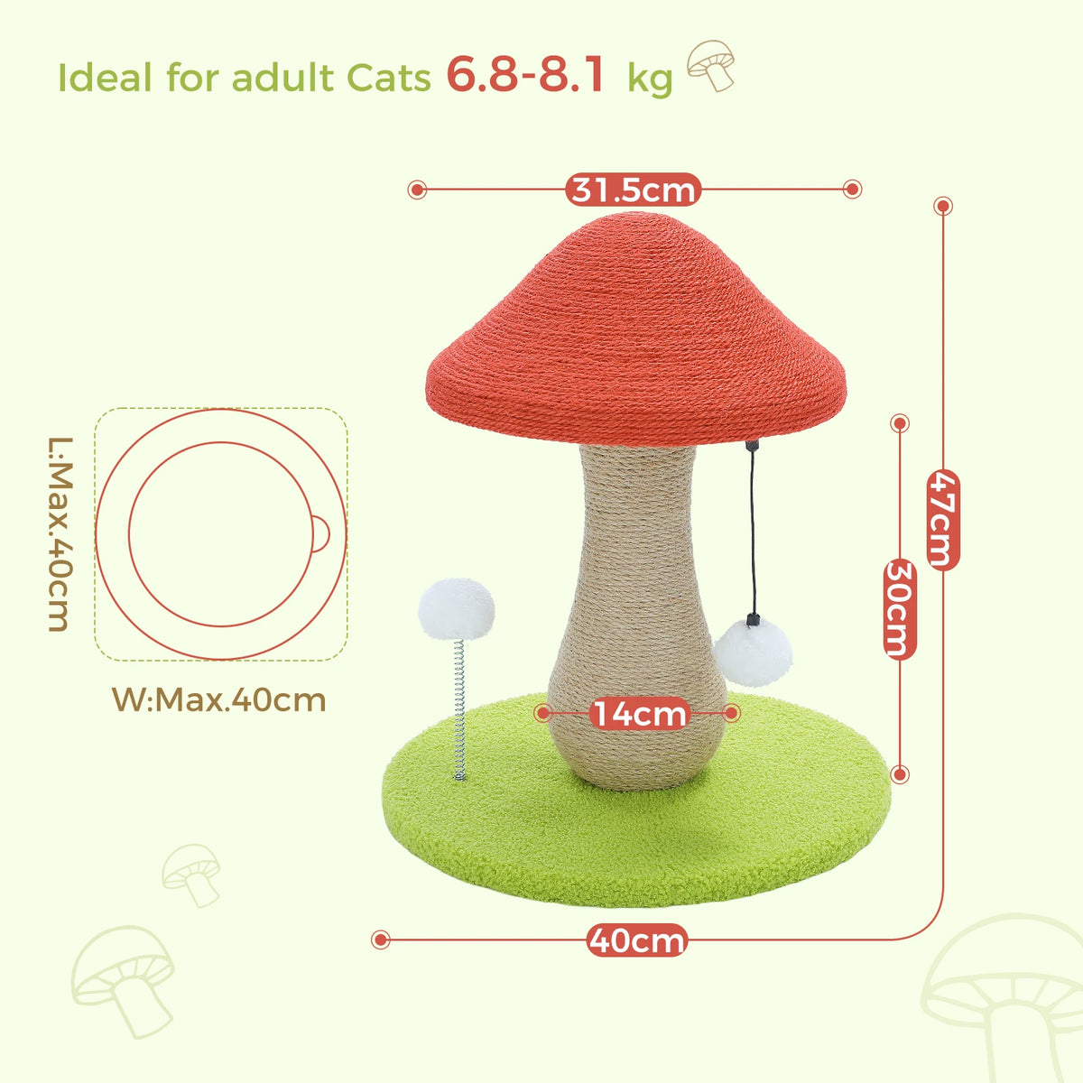 PAWZ Road Mushroom Cat Scratching Post Featuring Sisal And Pompoms