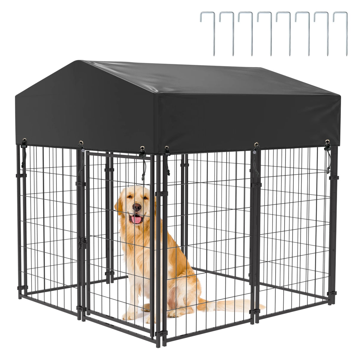 Bingopaw Galvanized Outdoor Dog Kennel Run With Weatherproof Canopy