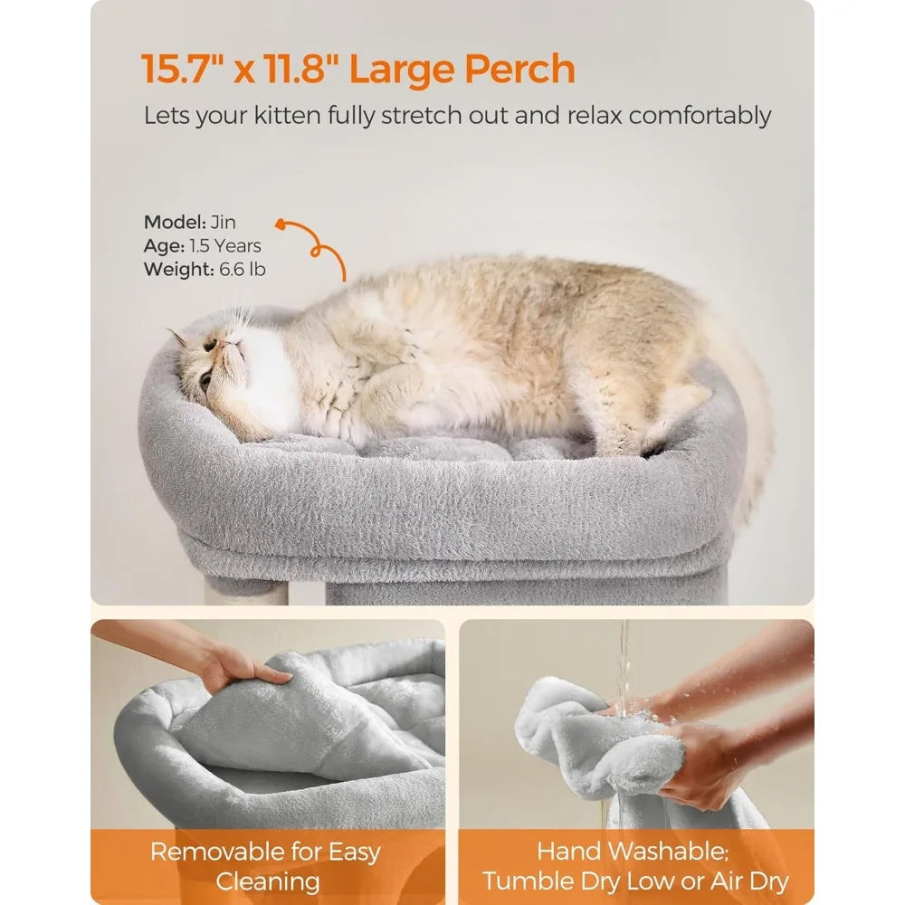 XIUWO Plush Cat Tower Condo Featuring Dual Caves And Scratcher