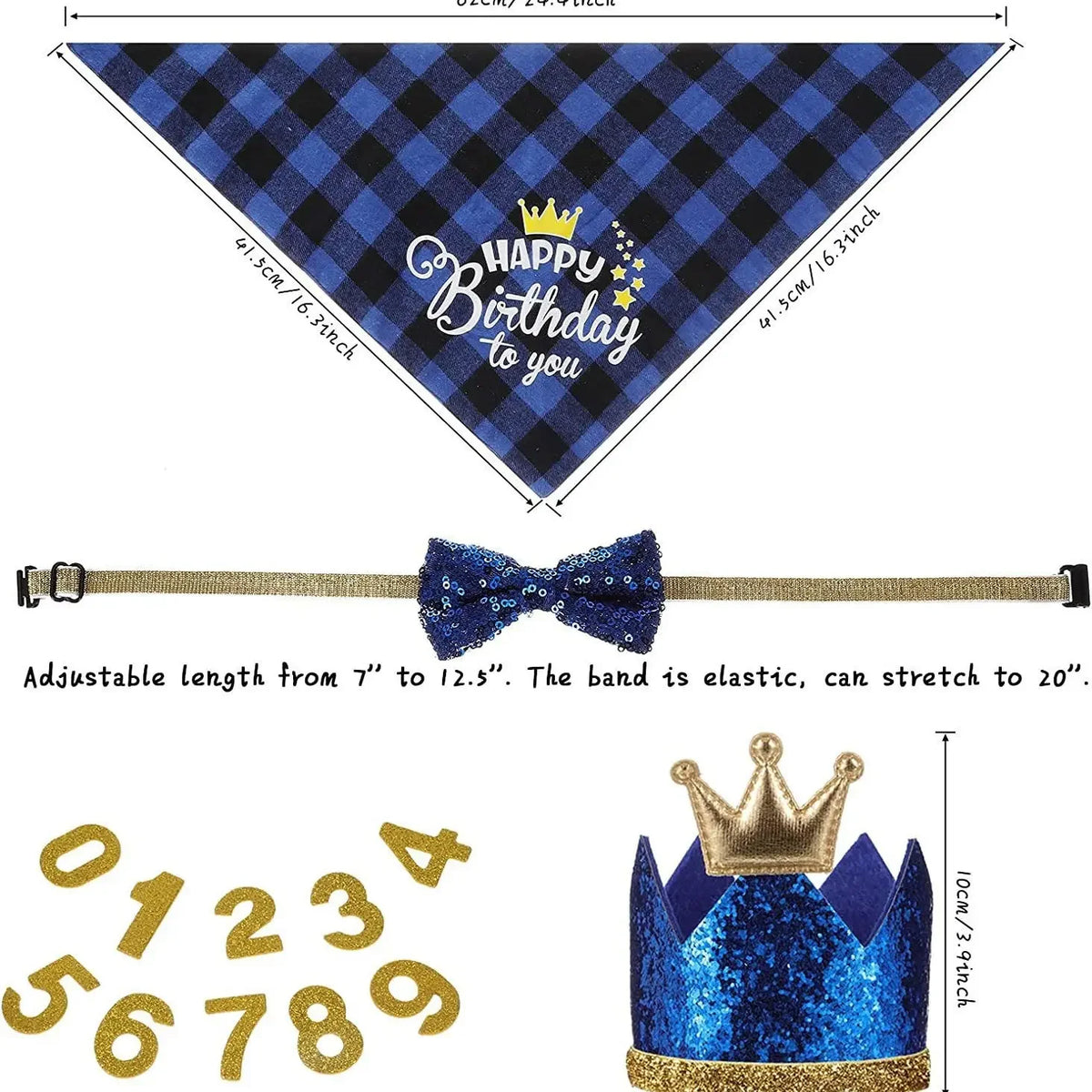 Premium Leather Pet Crown Bandana Set For Birthday Celebrations