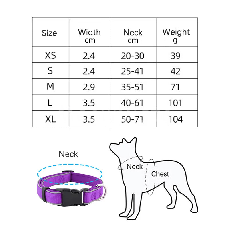 MeowVista Reflective Neoprene Padded Dog Collar Adjustable Quick Release