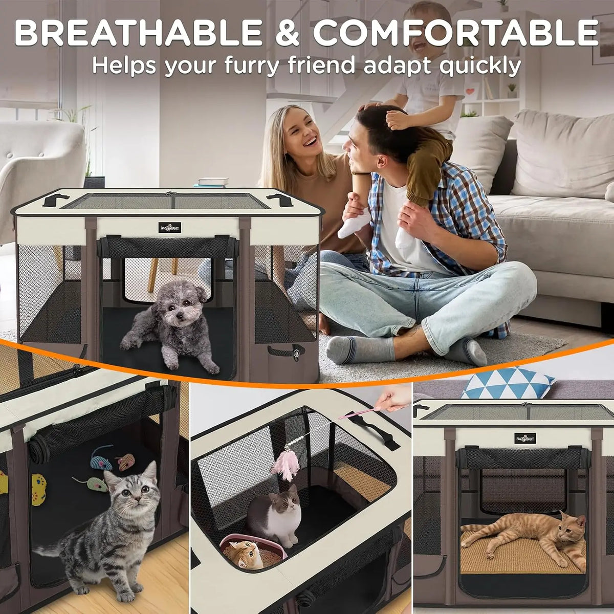 Premium Foldable Waterproof Pet Playpen With Retractable Sunshade