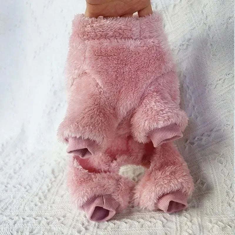 Warm Fleece Dog Jumpsuit With Pull Ring For Small Puppies