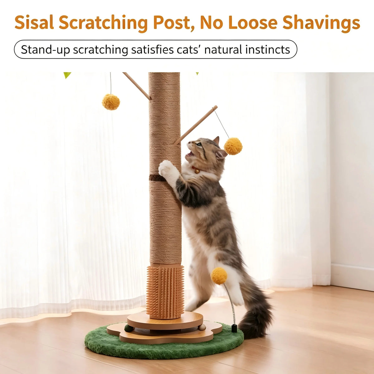 Space Saving Sisal Cat Scratching Tower With Hanging Toy
