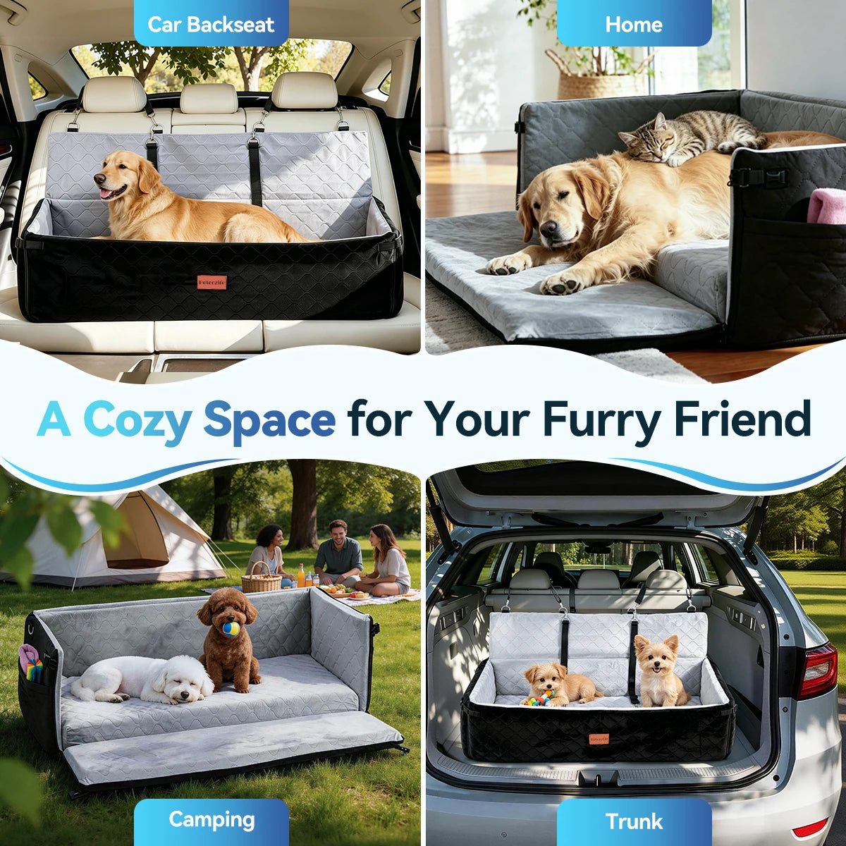 Multipurpose Nylon Dog Car Seat With Thick Cushion And Leashes
