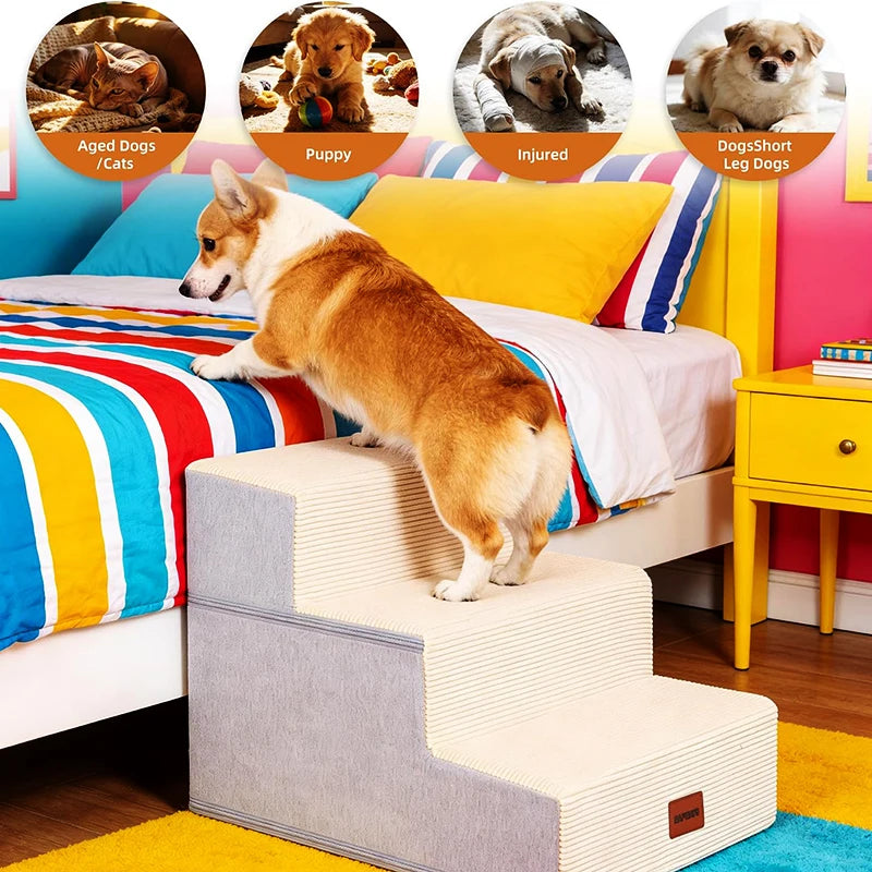 Wooden Ultra Wide Pet Steps With Removable Memory Foam Cover