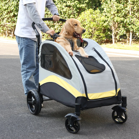 BINGOPAW Foldable 4 Wheel Double Dog Stroller Pet Carrier