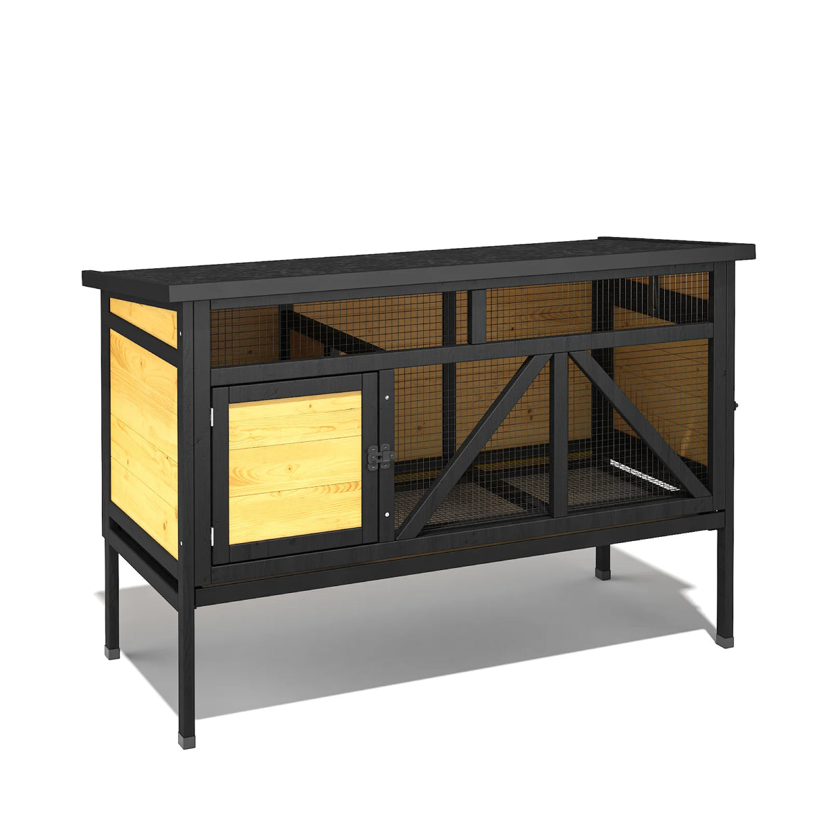 Secure Elevated Rabbit Hutch With Double Doors And Leakproof Tray