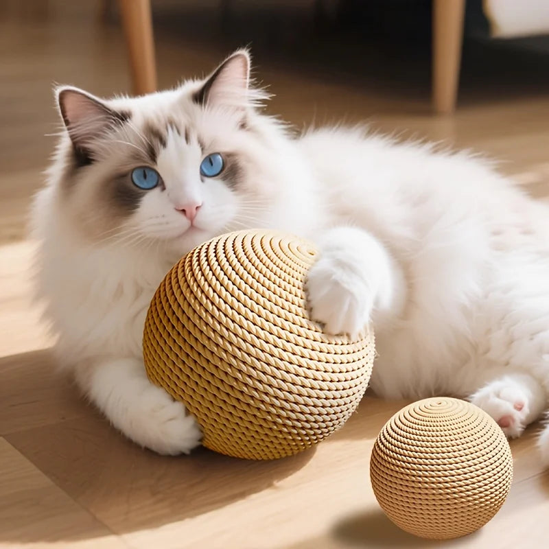 Durable Sisal Cat Ball Toy Interactive Scratcher Dental Chew Toy