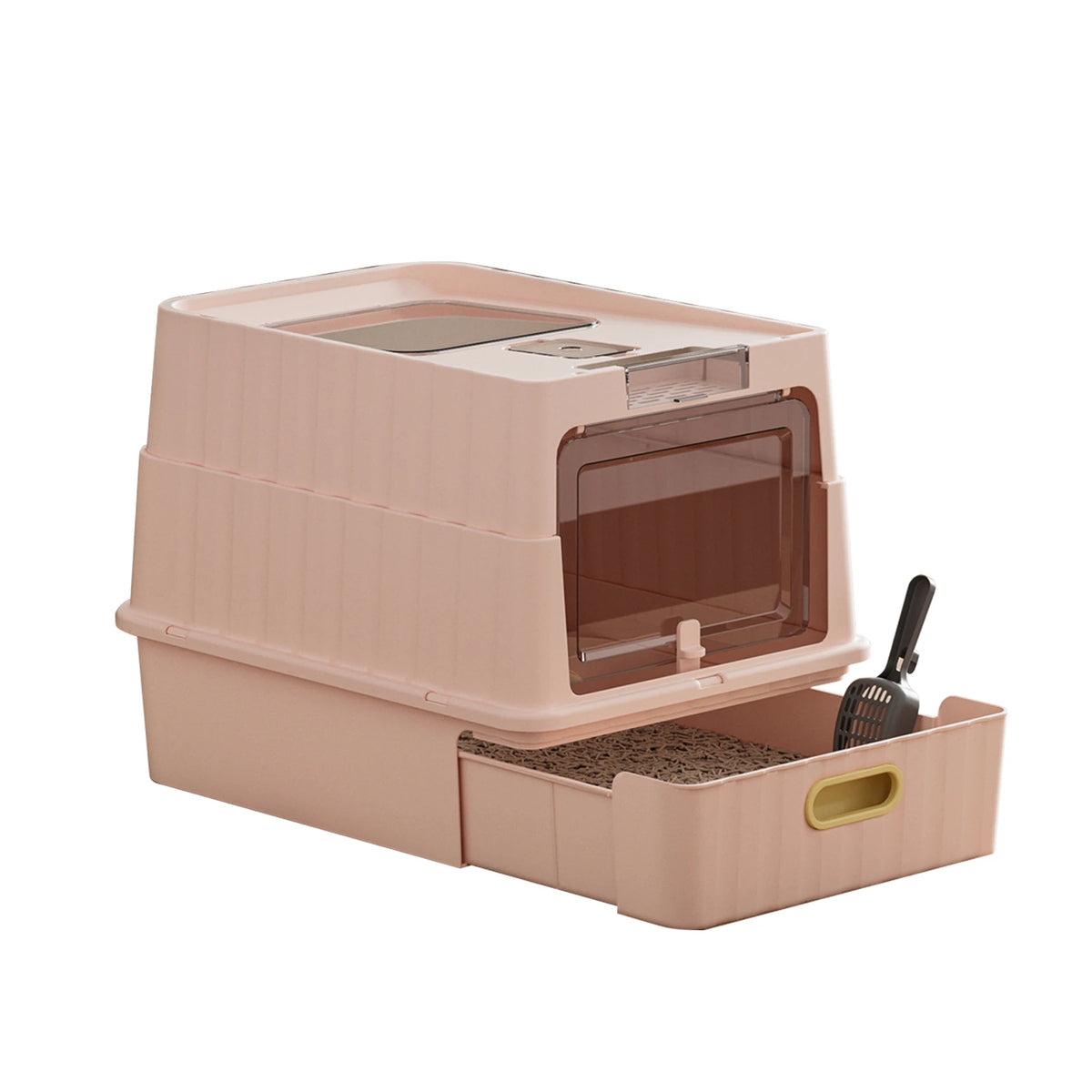 Covered Cat Litter Box Featuring Leak Resistant Pull Out Drawer